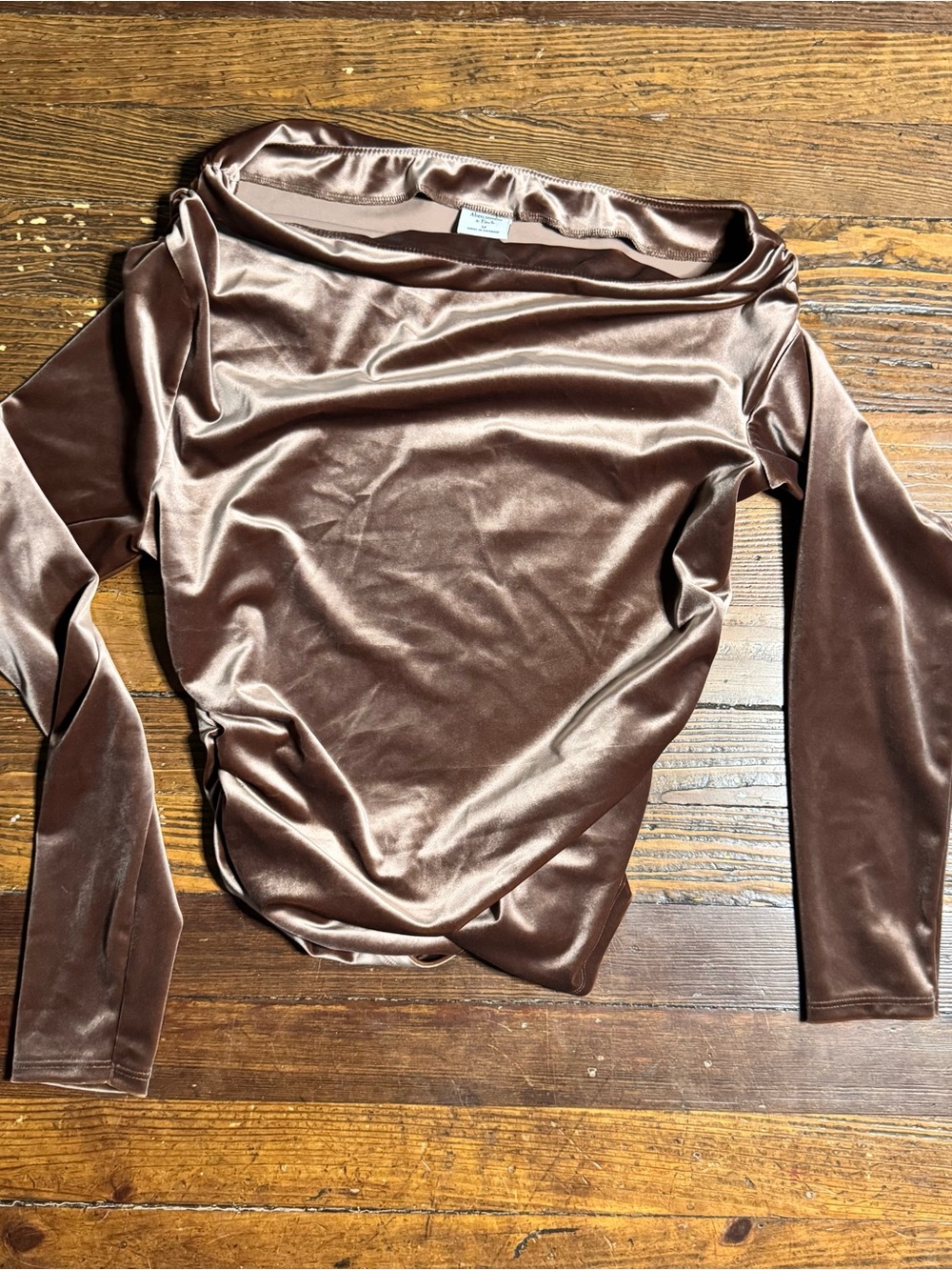 Abercrombie & Fitch Velvet Paloma Taupe Top Mock Neck Ruched Sides Size M Glam